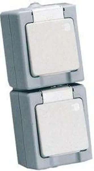 Kopp Schutzkontakt-Steckdose 2-fach, senkrecht AP/FRgrau/weiss