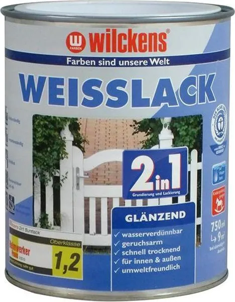 Wilckens Weißlack 2in1 750 ml, glänzend (Inhalt: 0.75 Liter - 16.15 € / 1 Liter)