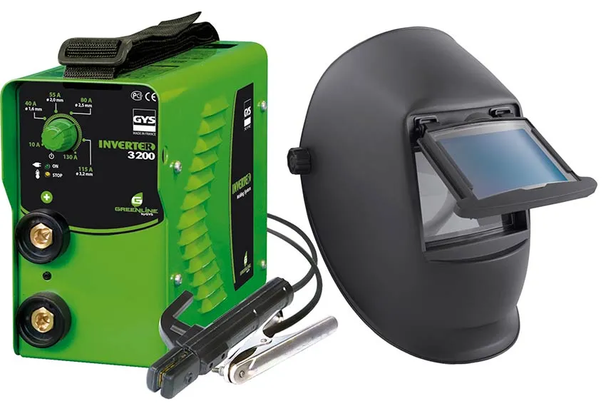 GYS E-Hand Elektroden Schweißgerät INVERTER 3200 + Schweißhelm Flip Flap