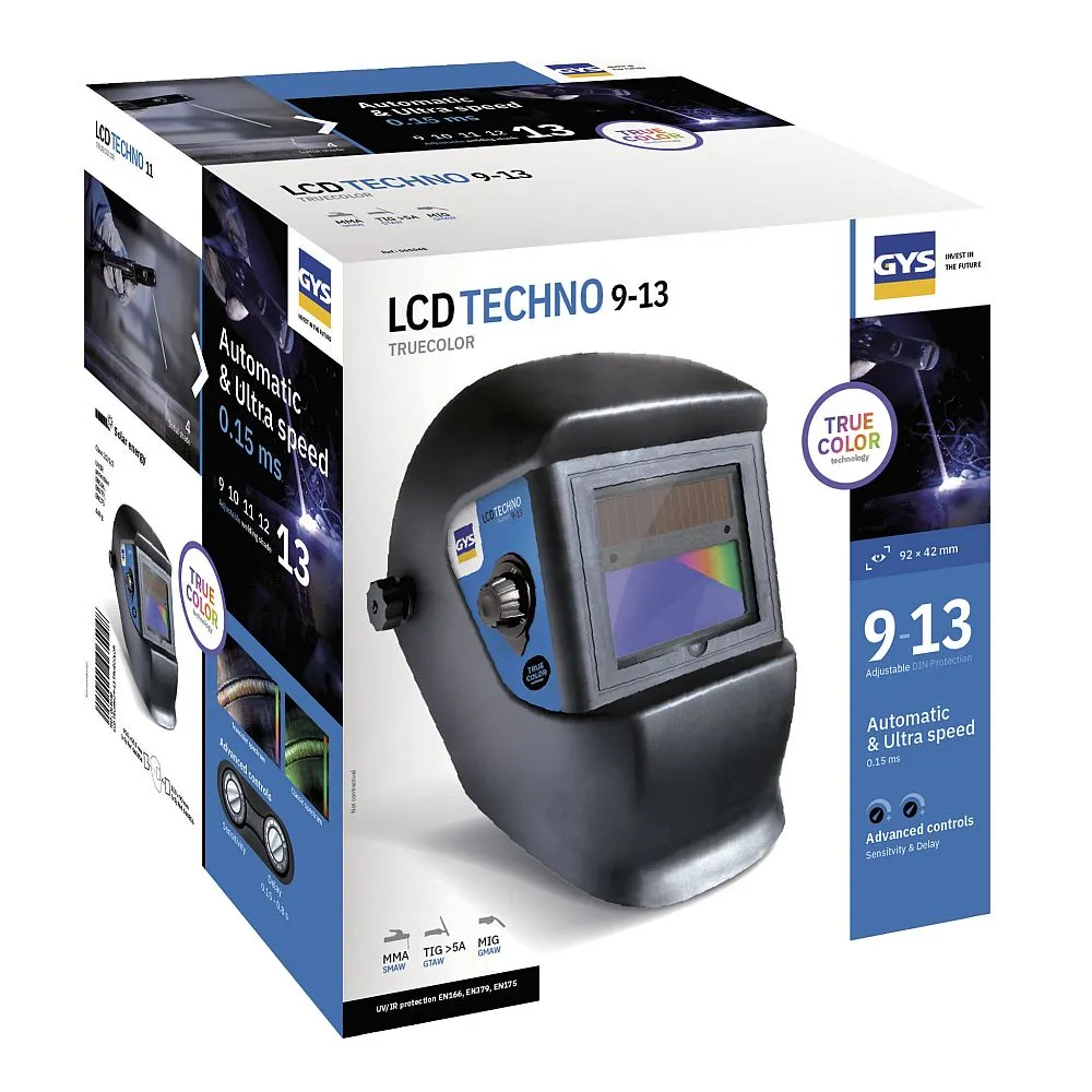 GYS 042544 Automatik Schweißhelm LCD TECHNO 9 13 True Color LCD jetzt - 065048