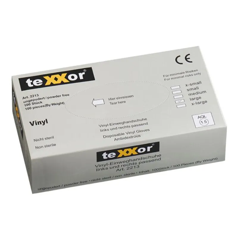 1 Box Vinyl-Einweghandschuhe, ungepudert - teXXor® 2213 (100 Stück) Gr.XL