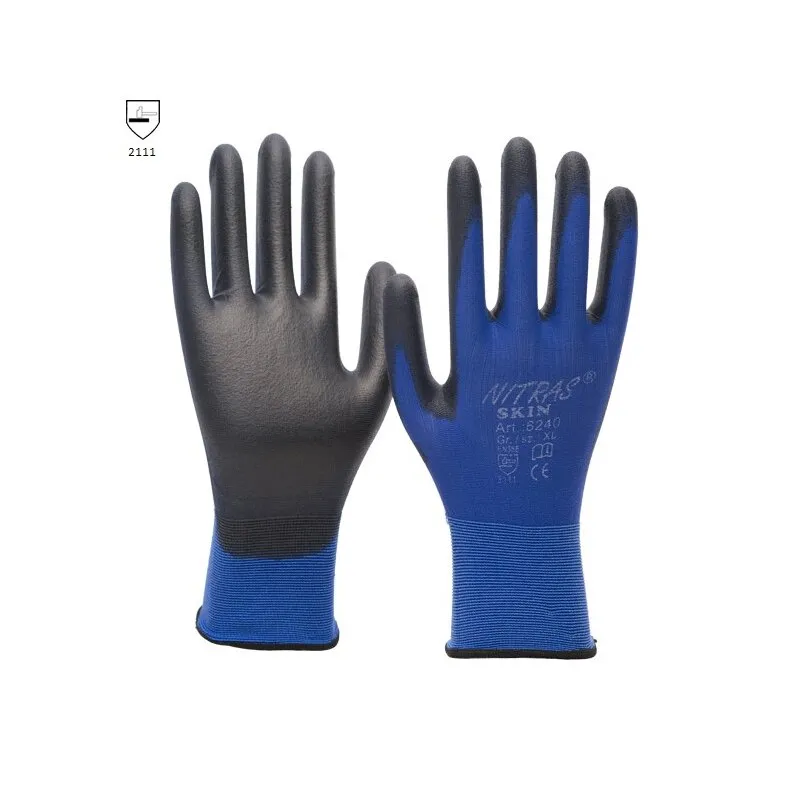 12 Paar Nylonhandschuhe -touchscreenfähig- NITRAS® 6240 Skin Größe 7 (M)