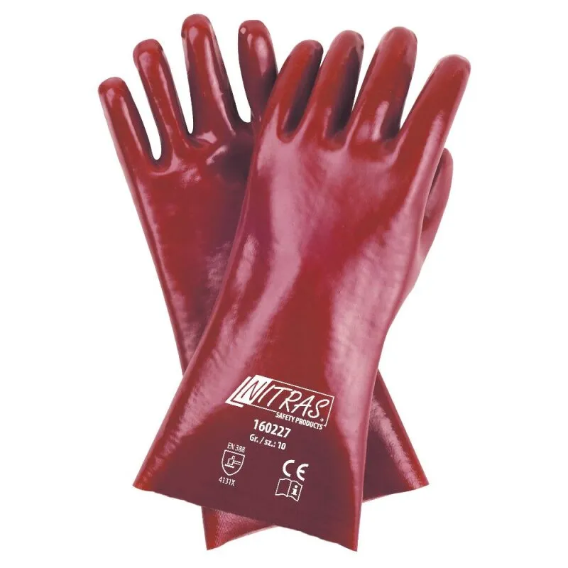 12 Paar PVC-Handschuhe, rot, vollbeschichtet, EN 388 Größe 10 Nitras 27 cm