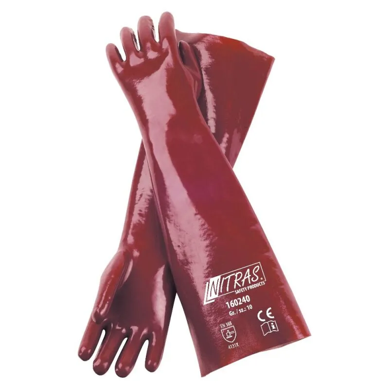 12 Paar PVC-Handschuhe, rot, vollbeschichtet, EN 388 Größe 10 Nitras 40 cm