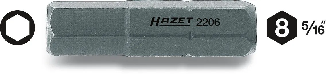 HAZET Bit Sechskant massiv 8 (5/16 Zoll) Innen-Sechskant Profil 5 2206-5