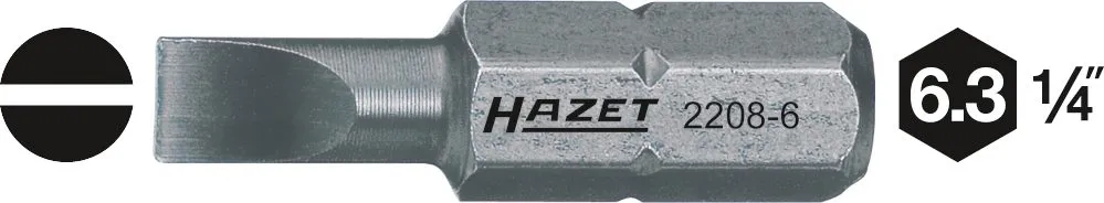 HAZET Bit- Sechskant massiv 6,3 (1/4 Zoll) - Schlitz Profil 2208-4