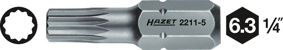 HAZET Bit Sechskant massiv 6,3 1/4 Zoll Innen Vielzahn Profil XZN 2211-4