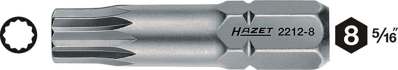 HAZET Bit Sechskant massiv 8 (5/16 Zoll) Innen Vielzahn Profil XZN 2212-6