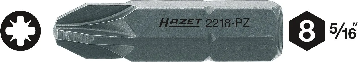 HAZET Bit Sechskant massiv 8 (5/16 Zoll) Pozidriv Profil PZ 2218-PZ2