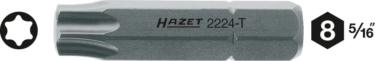 HAZET Bit Sechskant massiv 8 (5/16 Zoll) Innen TORX® Profil 2224-T27