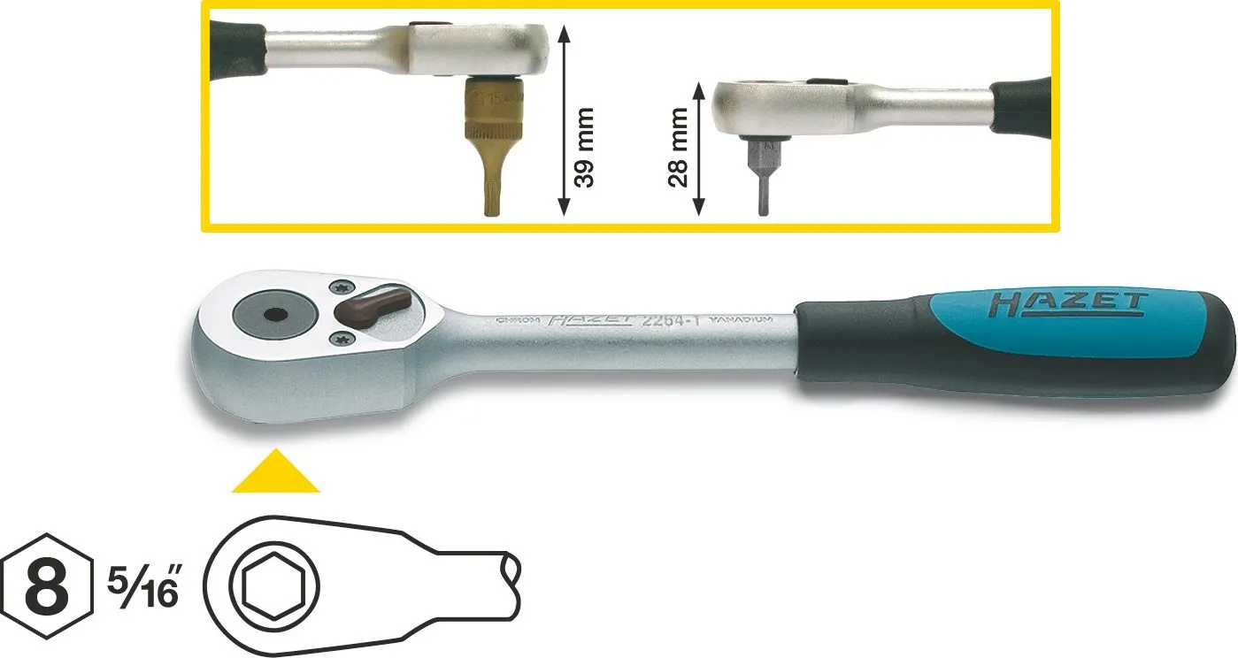 HAZET Umschaltknarre für Bits- Sechskant hohl 8 mm (5/16 Zoll) 2264-1