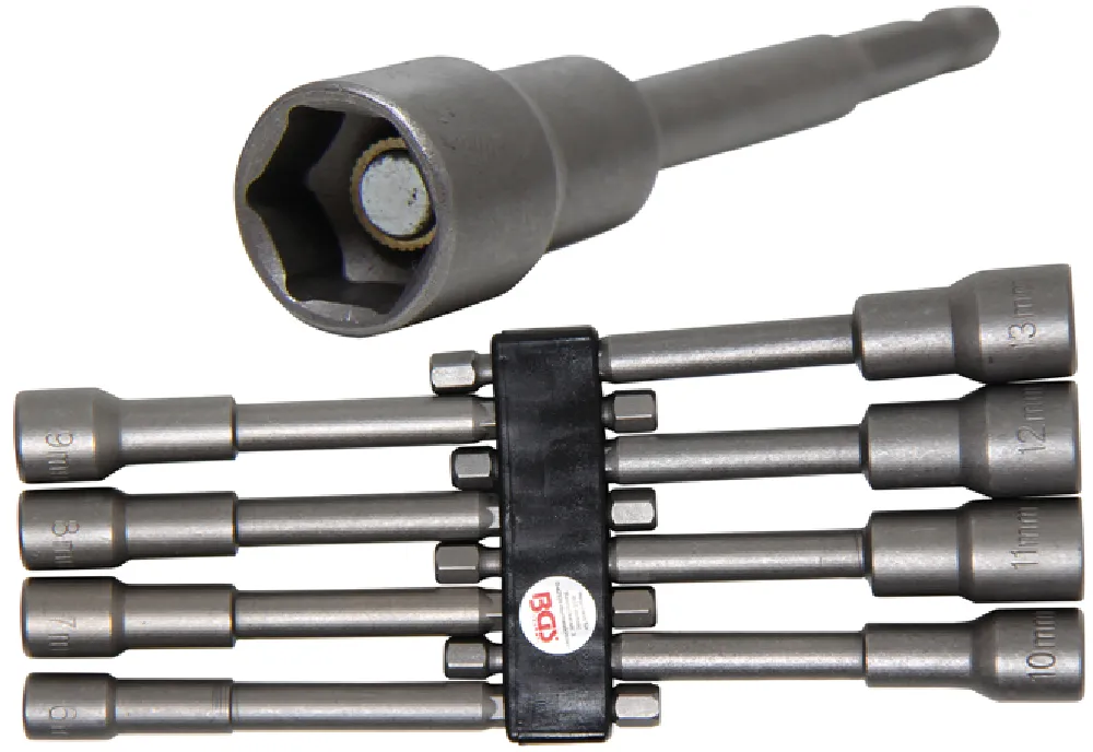 BGS Steckschlüssel-Einsatz-Satz Sechskant, extra lang | Antrieb Außensechskant 6,3 mm (1/4") | für Bohrmaschinen | SW 6 - 13 mm | 8-tlg. – 2759