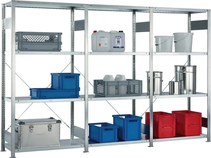 Steckregal H2000xB3000xT400mm Grund-/Anbaur.verz.12Stahlb.Trgf150kg Feldl.1650kg