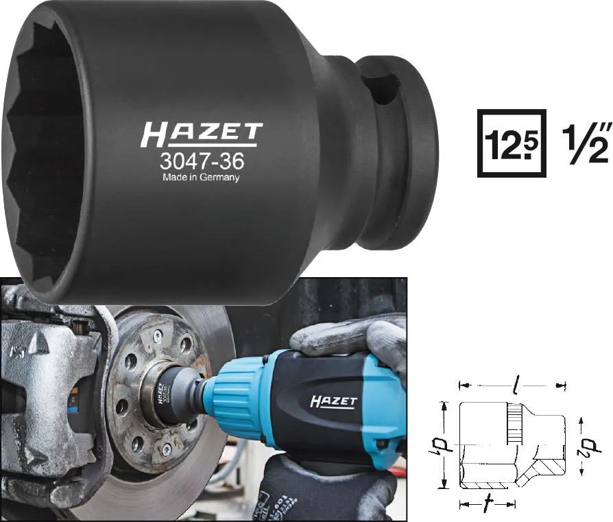 HAZET Kraft Einsatz 12,5mm 1/2 Zoll Außen-Doppel-Sechskant 36 3047-36