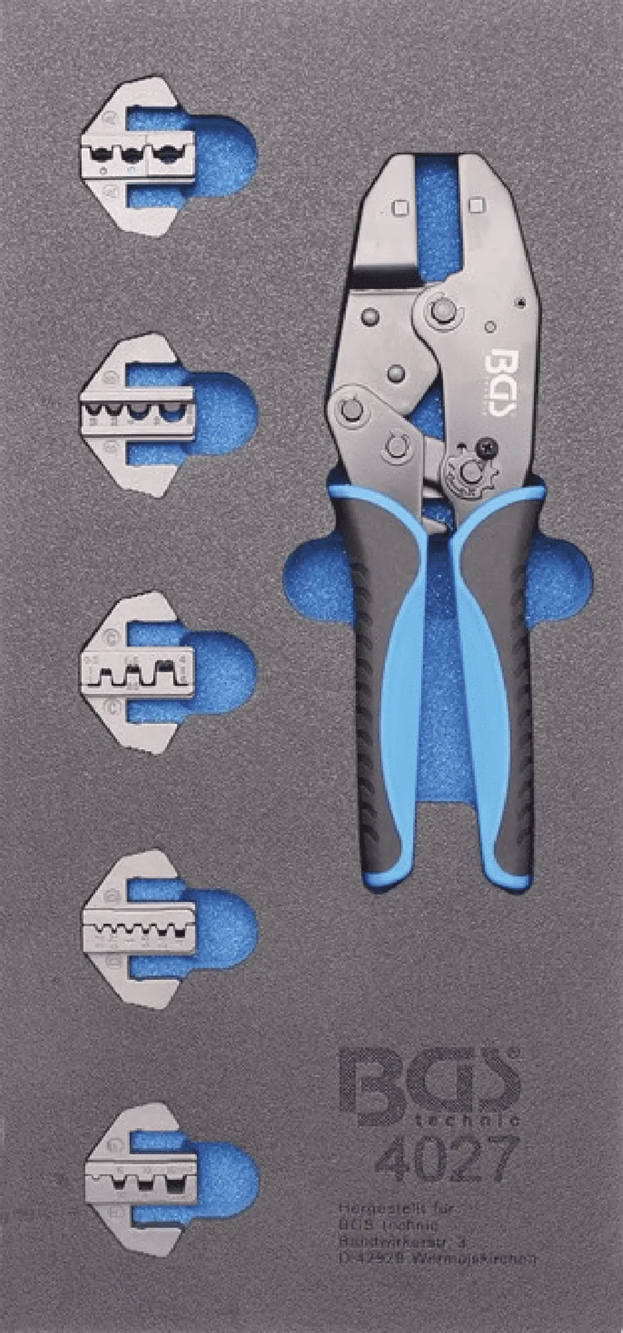 BGS Werkstattwageneinlage 1/3: Crimpzangen-Satz mit 5 Paar Pressbacken | 11-tlg. – 4027