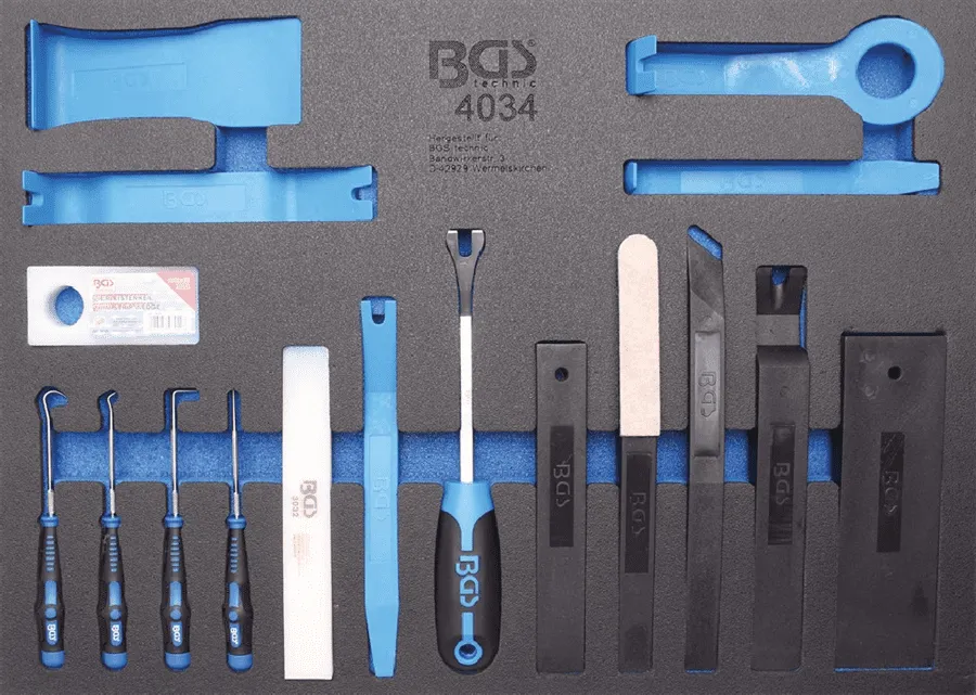 BGS Werkstattwageneinlage 3/3: Lösewerkzeuge, Montagekeile und Haken-Satz | 17-tlg. – 4034