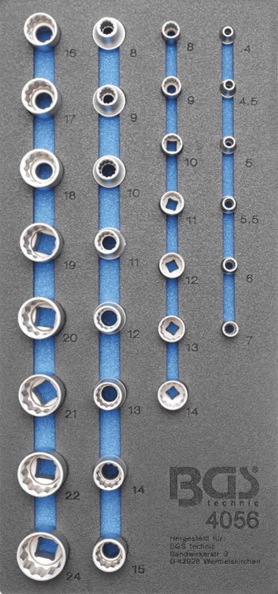BGS Werkstattwageneinlage 1/3: Steckschlüssel-Einsätze Zwölfkant | 29-tlg. – 4056