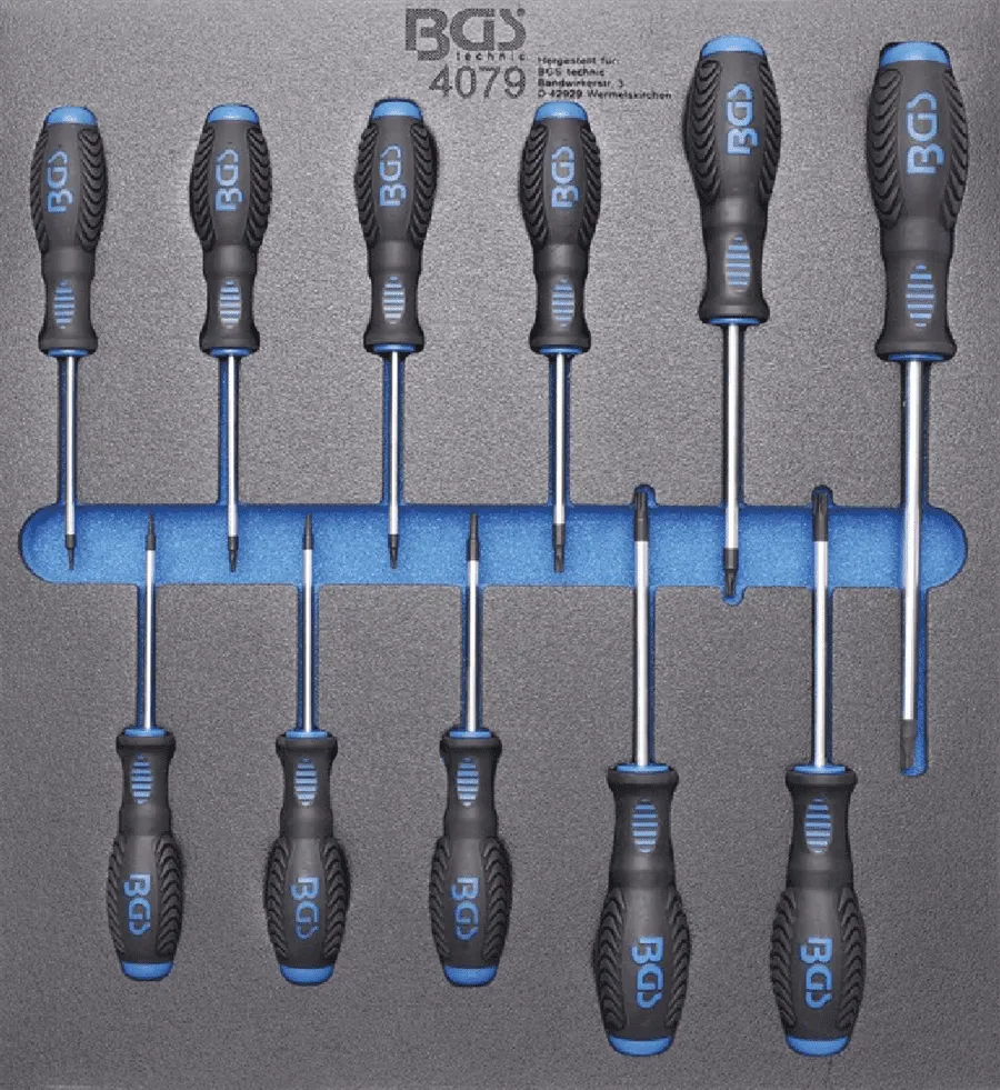 BGS Werkstattwageneinlage 2/3: Schraubendreher T-Profil (für Torx) | T6 - T40 | 11-tlg. – 4079