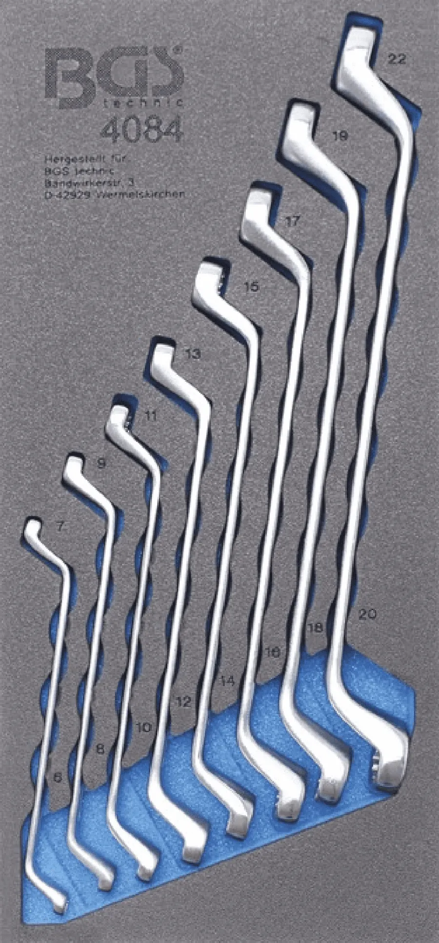 BGS Werkstattwageneinlage 1/3: Doppel-Ringschlüssel-Satz | SW 6x7 - 20x22 mm | tief gekröpft | 8-tlg. – 4084