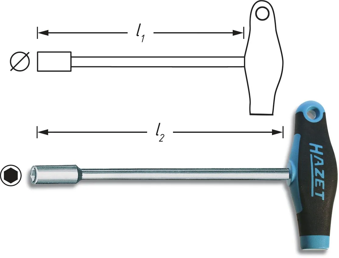 HAZET Steckschlüssel mit T-Griff- Außen-Sechskant Profil - 13 428-13