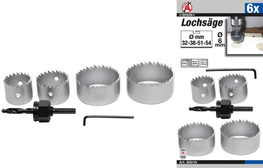BGS DIY Lochsägen-Satz | Ø 32 - 54 mm | Tiefe 24 mm | 6-tlg. – 50310