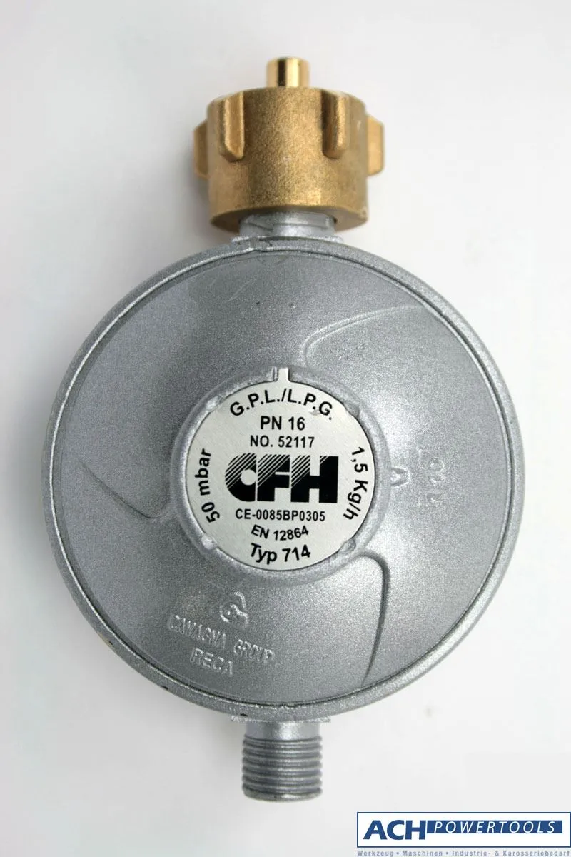 ACH Druckregler 50 mbar fest eingestellt Abg. 1/4li. Campingflaschen Butangas 525329