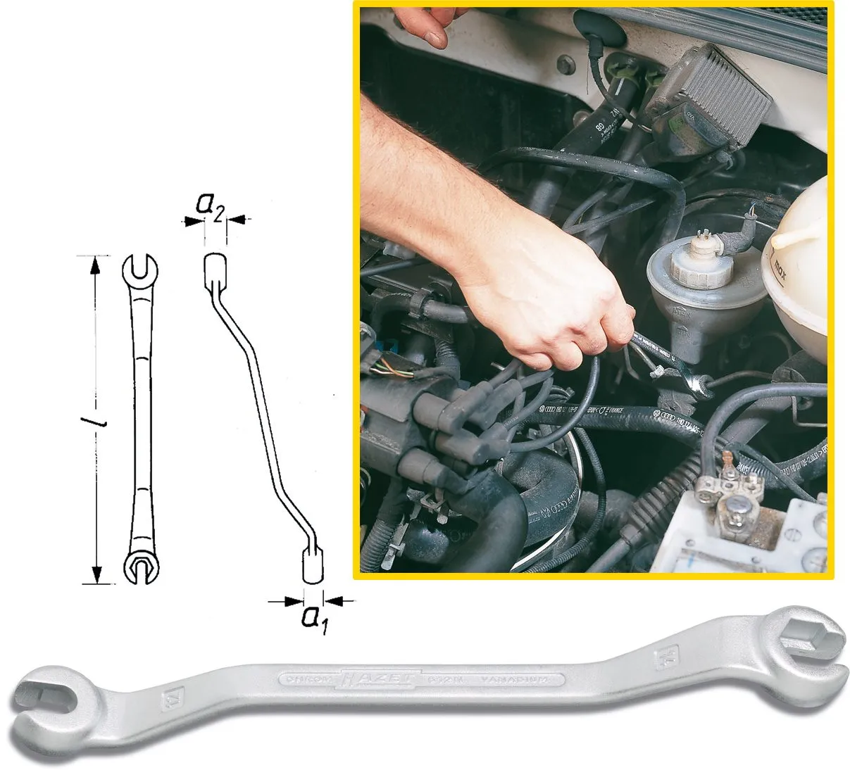 HAZET Doppel-Ringschlüssel (offen) Außen-Sechskant Profil 12x14 612N-12X14
