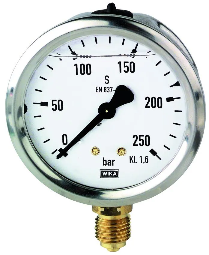 Riegler Glyzerinmanometer, CrNi-Stahl, G 1/4 unten, 0 - 10,0 bar, Ø 63