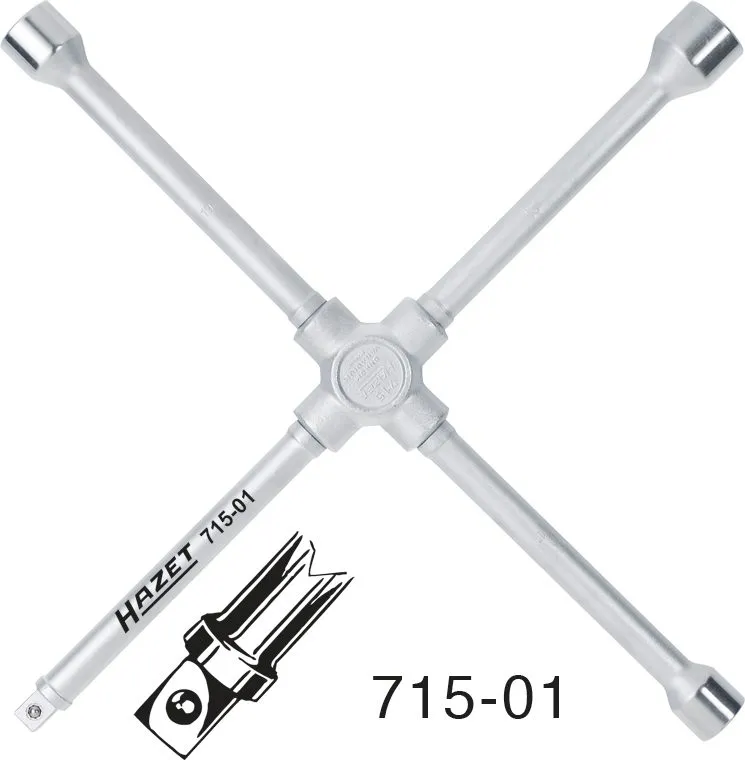 HAZET Kreuzschlüssel Außen-Sechskant 17 x 19 x 22 x Außenvierkant Antrieb 12,5 = 1/2 Zoll 715-01
