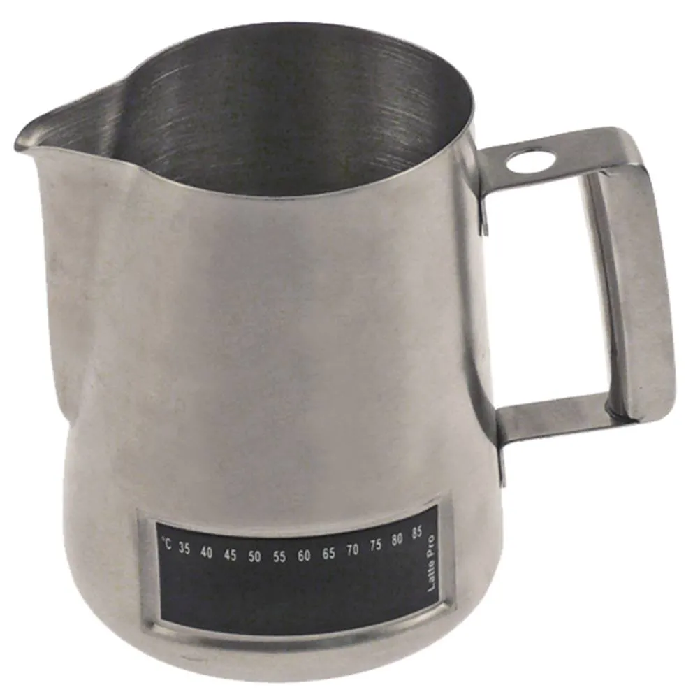 Milchkanne aus Edelstahl ø 95mm 0,6l mit Thermometer Höhe 115mm