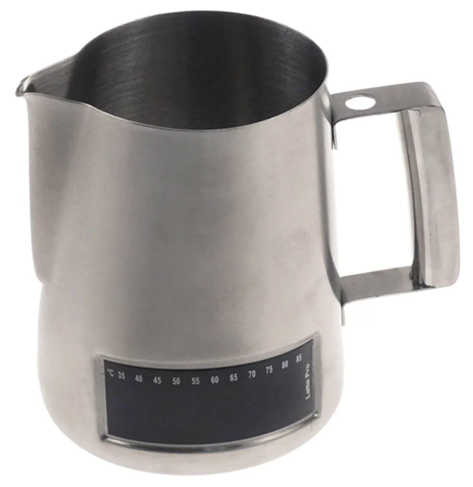 Milchkanne Höhe 135mm ø 115mm 1l aus Edelstahl mit Thermometer