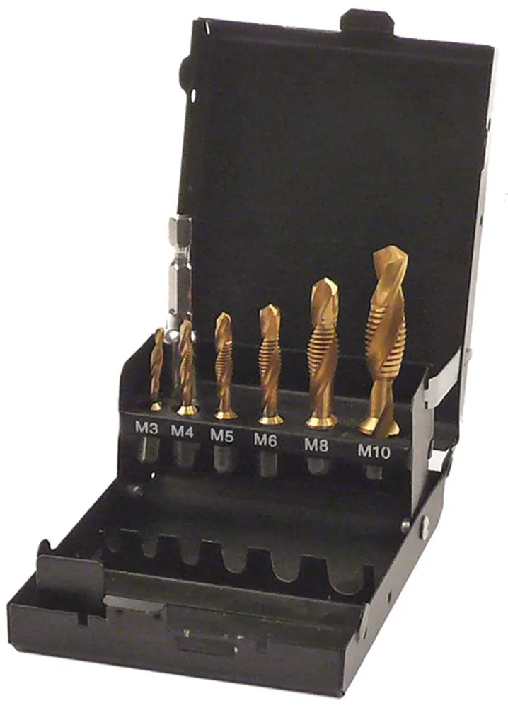 Kombigewindebohrersatz Größe M3 - M10 aus HSS-TiN 7-teilig