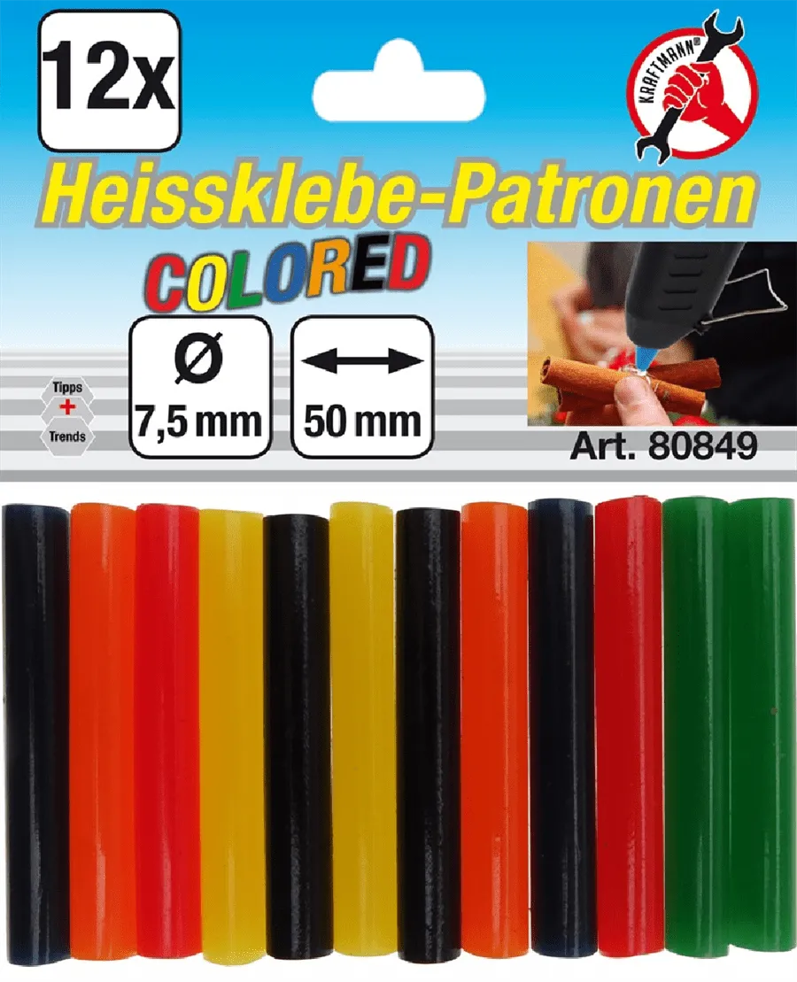 BGS DIY Heißklebe-Patronen | bunt | Ø 7,5 mm, 50 mm | 12-tlg. – 80849