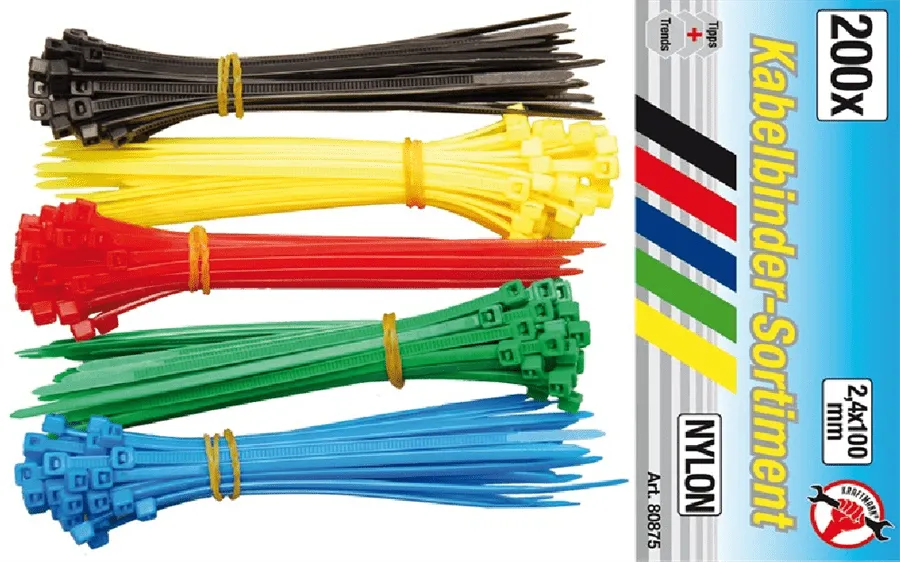 BGS DIY Kabelbinder-Sortiment | farbig | 2,4 x 100 mm | 200-tlg. – 80875
