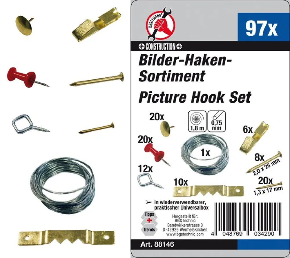 BGS DIY Bilderhaken-Sortiment | 97-tlg. – 88146