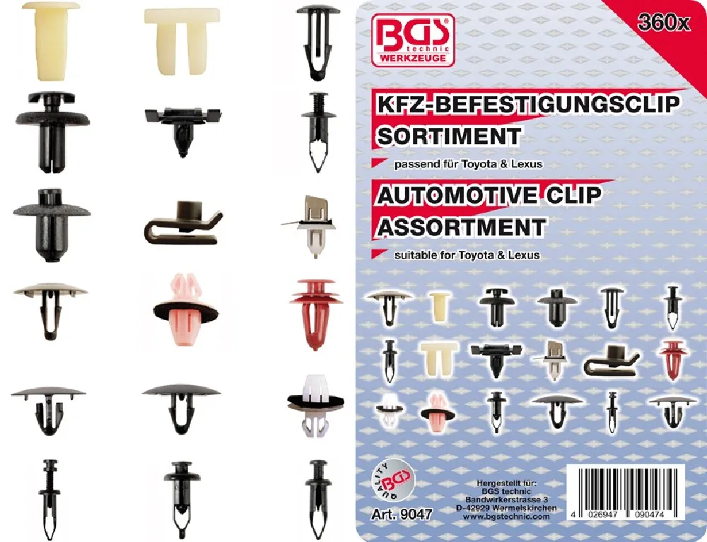 BGS Kfz-Befestigungsclip-Sortiment für Toyota, Lexus | 360-tlg. – 9047