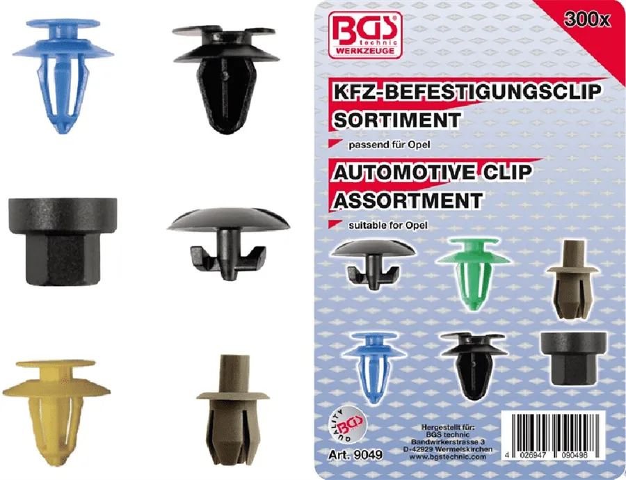 BGS Kfz-Befestigungsclip-Sortiment für Opel | 300-tlg. – 9049