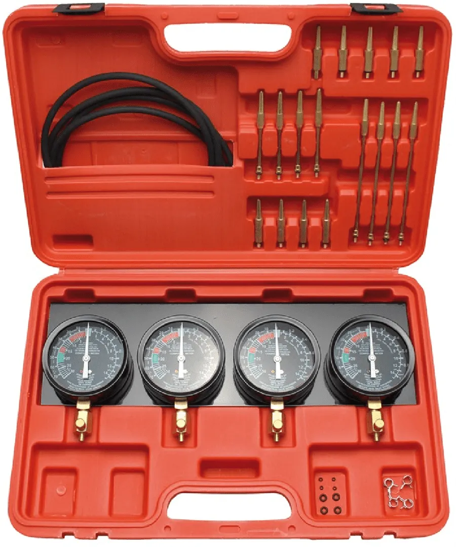 BGS DIY Synchron-Vergaser-Testgerät | mit 4 Synchronuhren | 26-tlg. – 962670