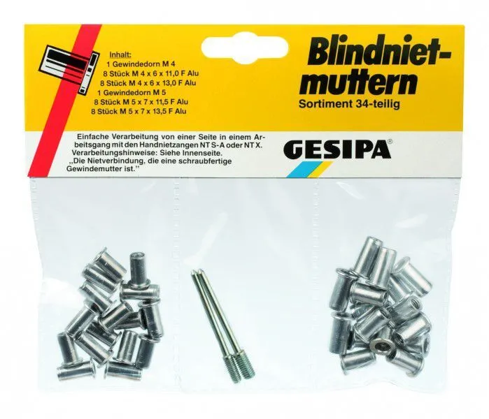 GESIPA Blindnietmuttern-Sortiment (34-teilig)