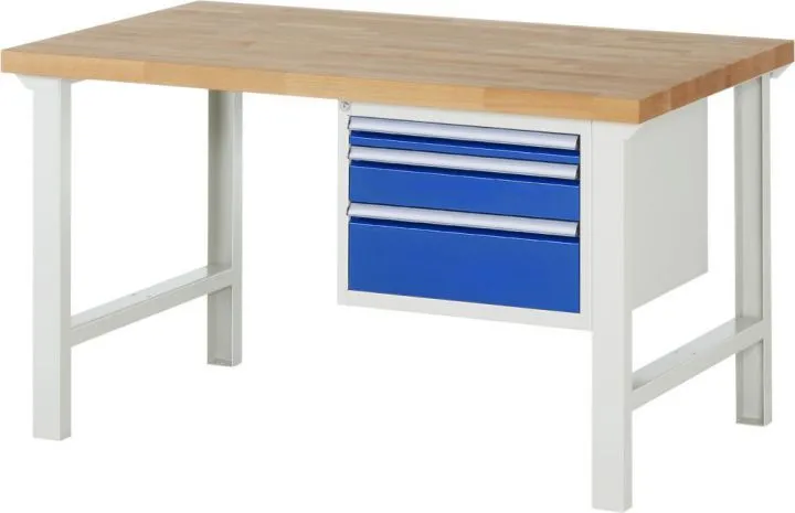 RAU Werkbank Modell 7126 B1500 x T900 x H840 mm, Gestell RAL7035, Ausstatung RAL5010