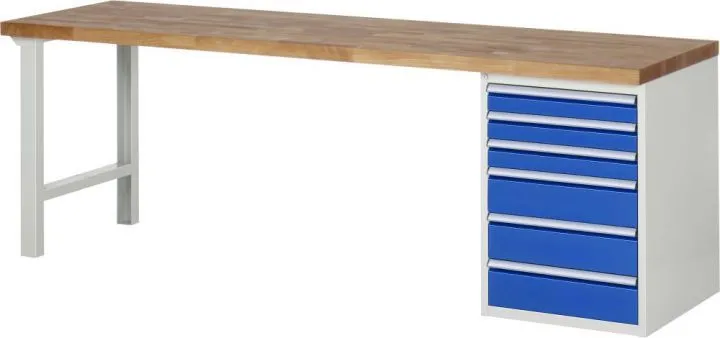 RAU Werkbank Modell 7515A1 B2500 x T700 x H840 mm Gestell RAL7035 Ausstatung RAL5010