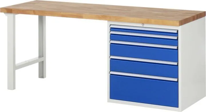 RAU Werkbank Modell 7611 B2000 x T700 x H840 mm, Gestell RAL7035, Ausstatung RAL5010