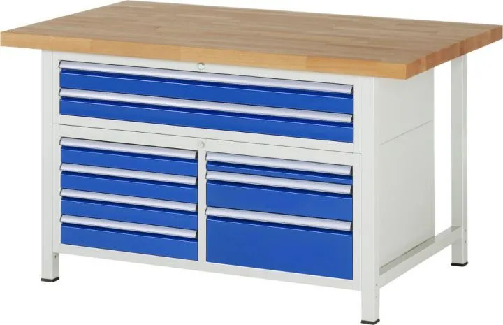 RAU Werkbank 8000 Modell 8923 1500 mm breit RAL7035 RAL5010