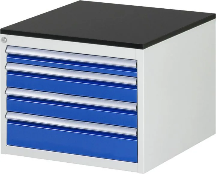 Rau Schubladenschrank Serie 7000 4 Schubladen Größe L RAL7035 RAL5010