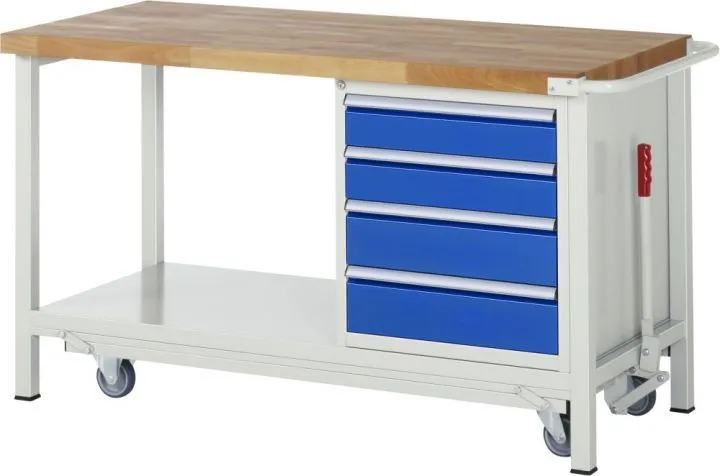 RAU Werkbank mit absenkbarem Fahrgestell Modell 8162 B1500 x T700 x H880 mm