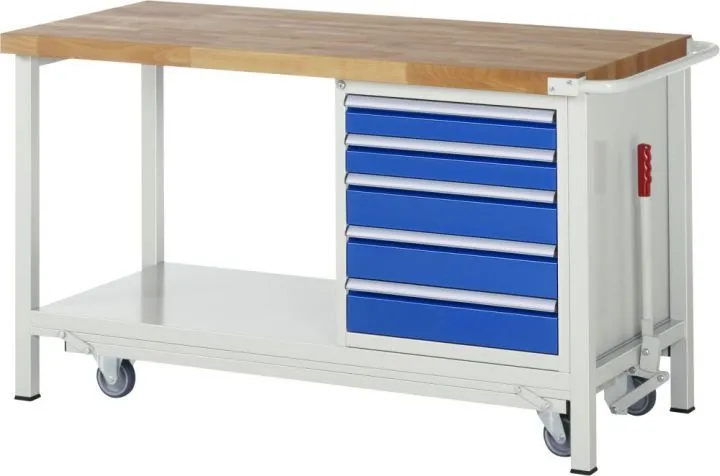 RAU Werkbank mit absenkbarem Fahrgestell Modell 8171 B1500 x T700 x H880 mm