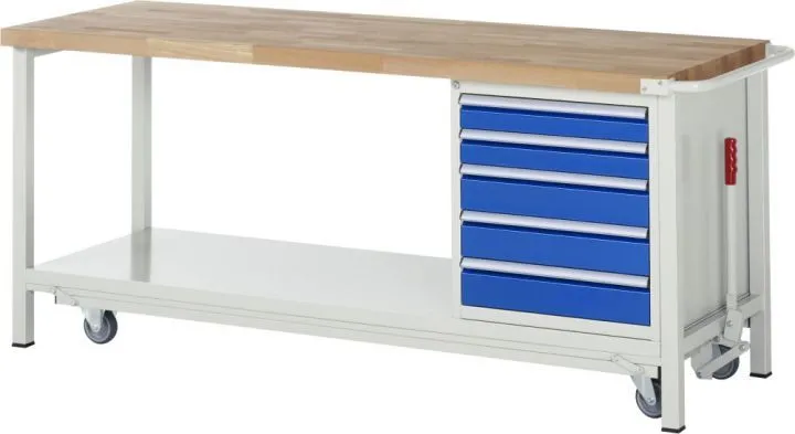 RAU Werkbank mit absenkbarem Fahrgestell Modell 8171 B2000 x T700 x H880 mm