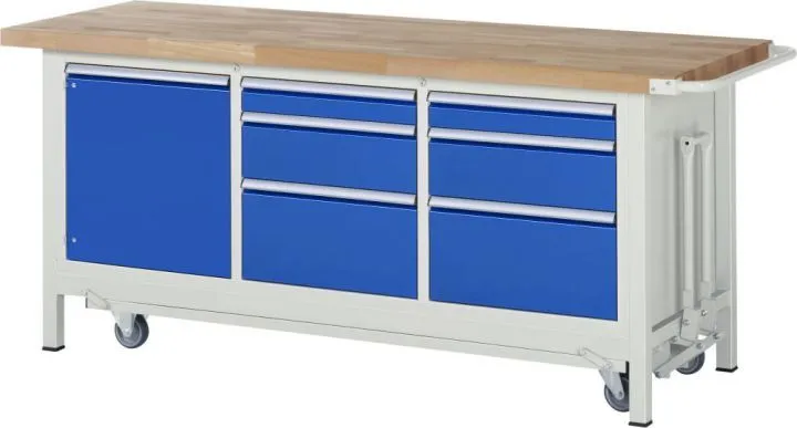 RAU Werkbank mit absenkbarem Fahrgestell Modell 8570 B 2000 mm x T 700 mm x H 880 mm