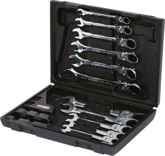KS Tools GEARplus Gelenk Ratschenringmaulschlüssel Satz 12 teilig feststellbar