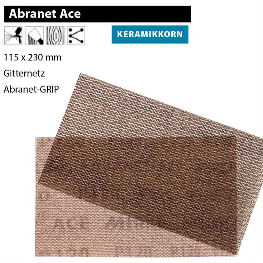 MIRKA 1x 1 ABRANET ACE 115x230mm Gitternetz Klett Schleifstreifen P80-P600
